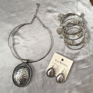 Hammered silver Kim Rogers set. Necklace and earrings have never been worn.